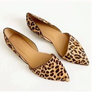 J Crew Factory Zoe Leopard Print Pointed Toe Leather D’Orsay Flats Tan Size 7